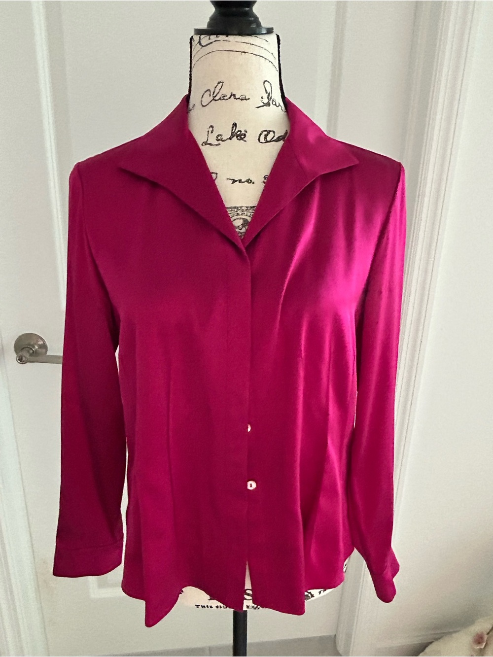 La Fayette 148 Silk Fuchsia Long-Sleeve Button Front Top - Women